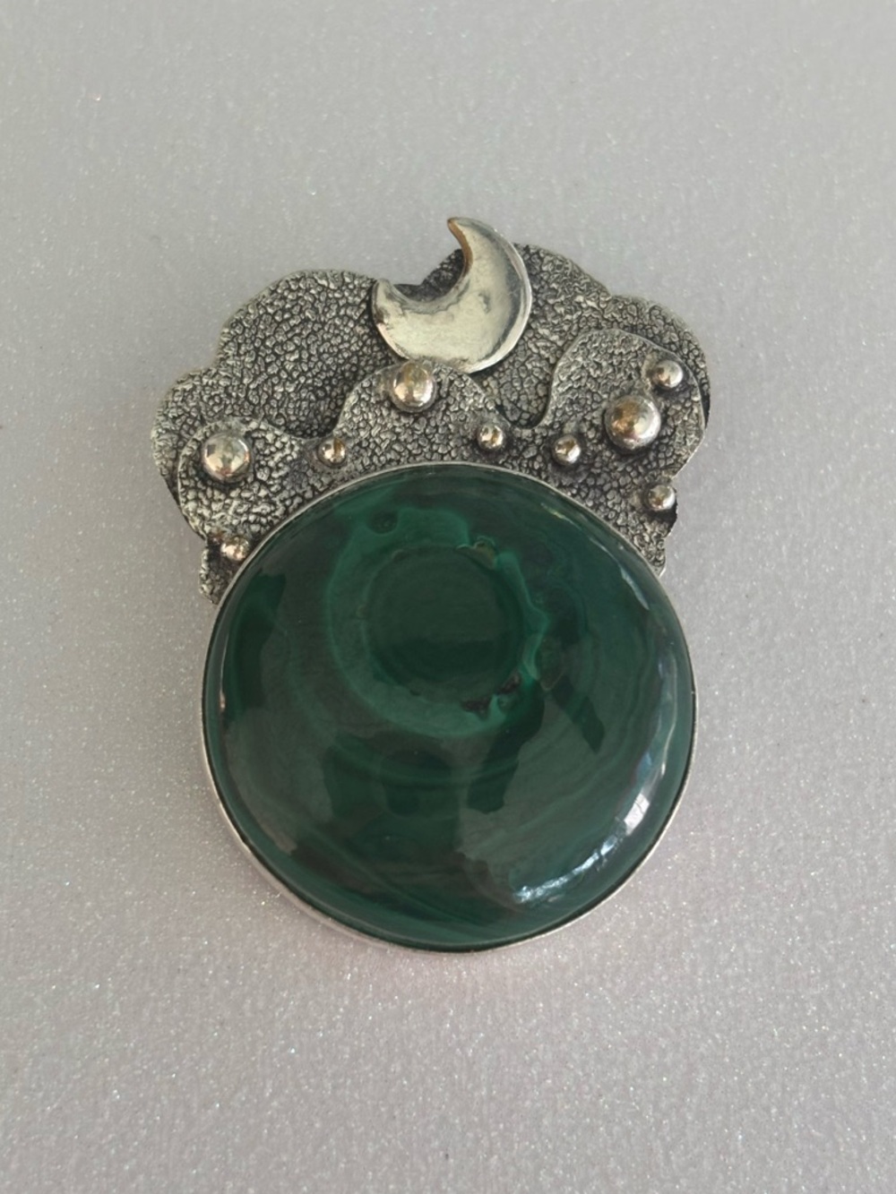Silver Tone Moon and Malachite Pendant
